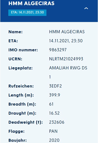 HMM ALGECIRAS im Hafen von Rotterdam